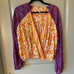 FREE PEOPLE L. purple sleeves and orange and pink shirt